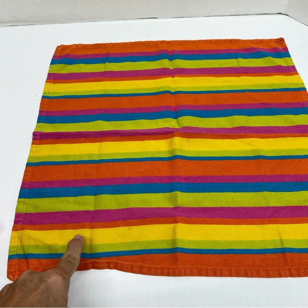Colorful Striped Cotton Dinner Napkins Set Of 7 Hippie Happy Colors Boho Festive